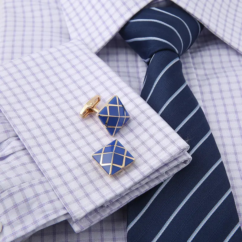 Rose Gold Blue Enamel French Shirt Cufflinks