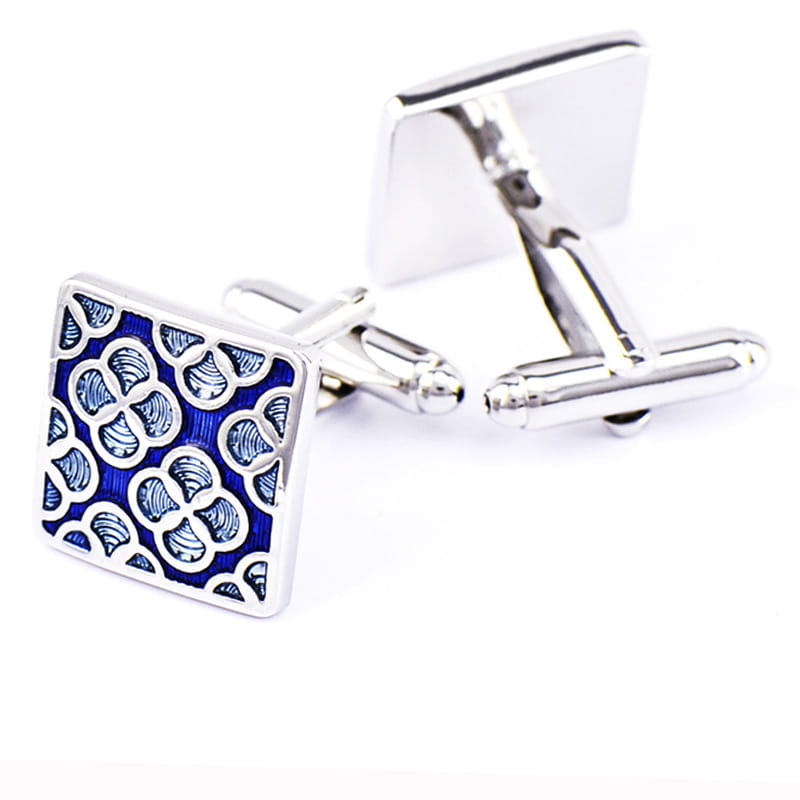 Sky Blue Enamel Four-leaf Clover Square Cufflinks