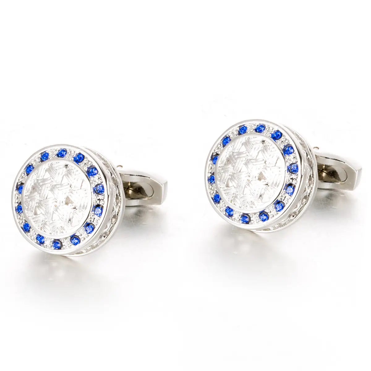 Round Sliver Blue Stone Dress Cufflinks