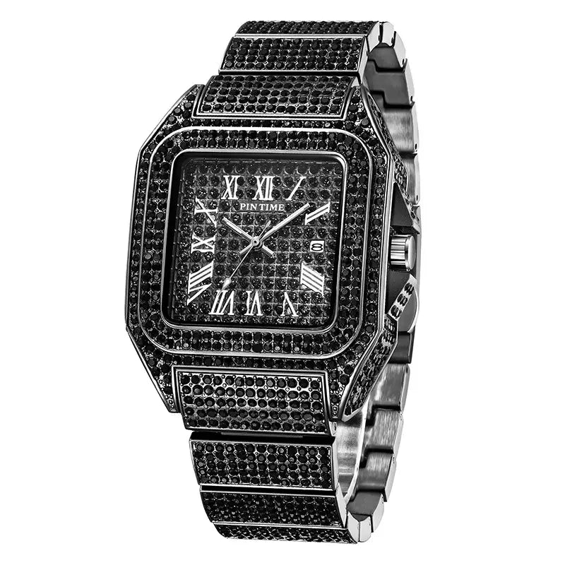 PINTIME Men’s Quartz Watch Square Diamond