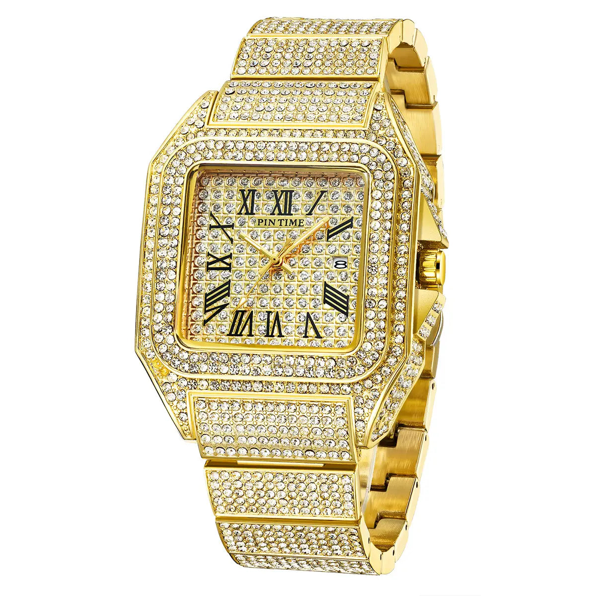 PINTIME Men’s Quartz Watch Square Diamond