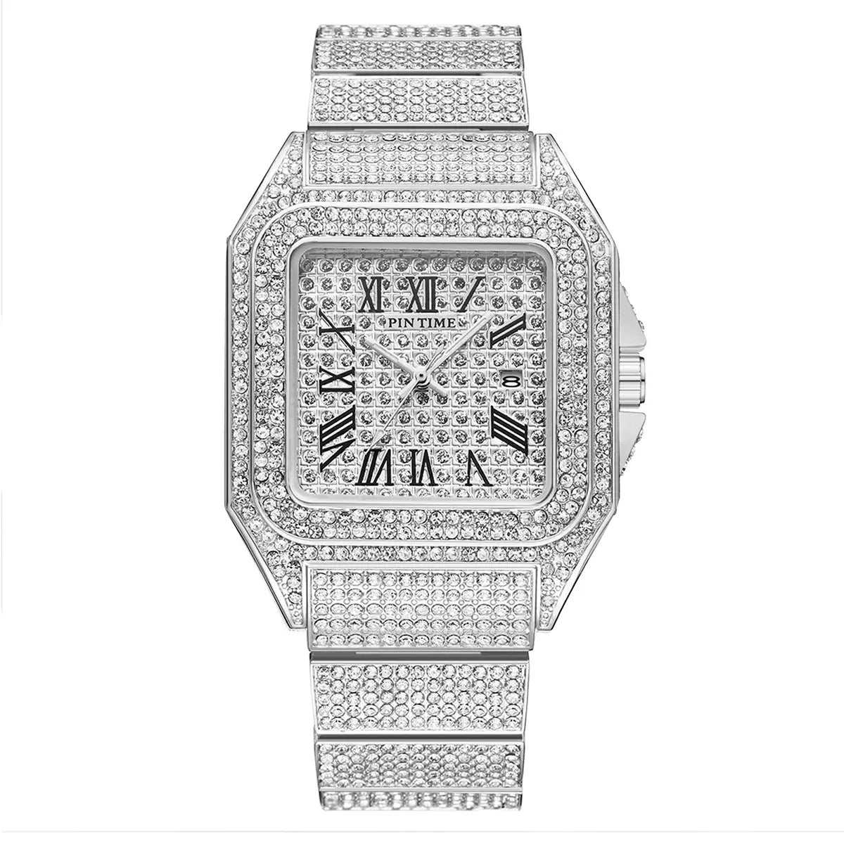 PINTIME Men’s Quartz Watch Square Diamond