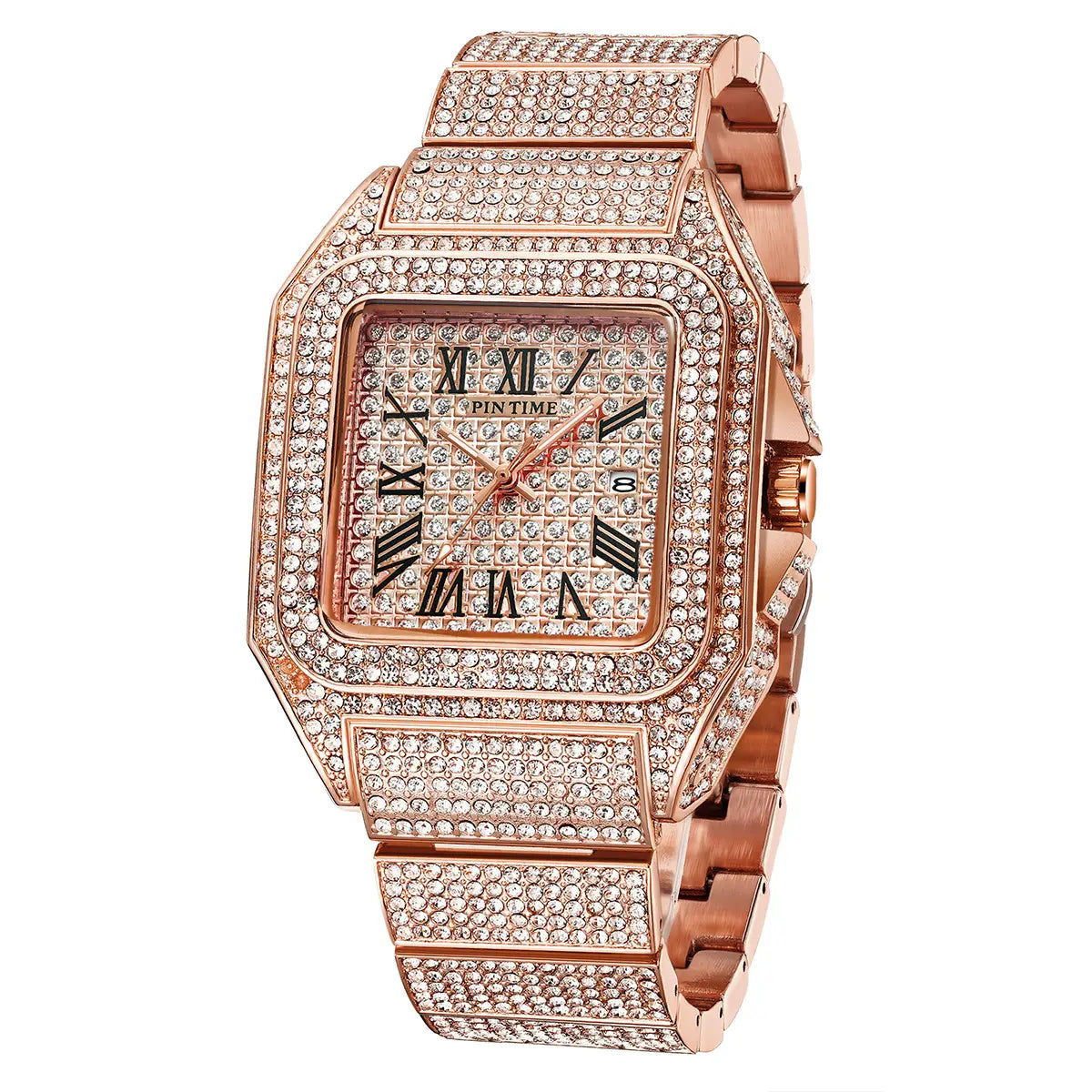 PINTIME Men’s Quartz Watch Square Diamond