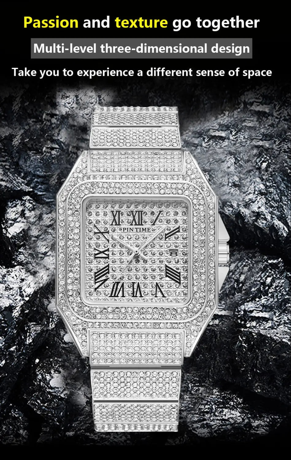 PINTIME Men’s Quartz Watch Square Diamond