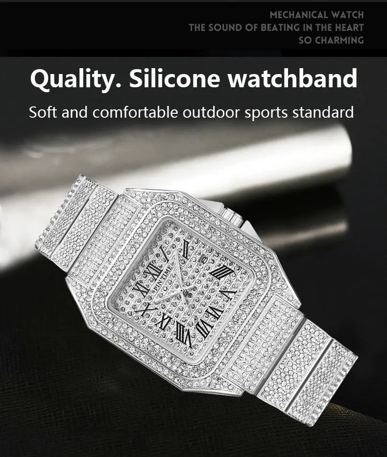 PINTIME Men’s Quartz Watch Square Diamond