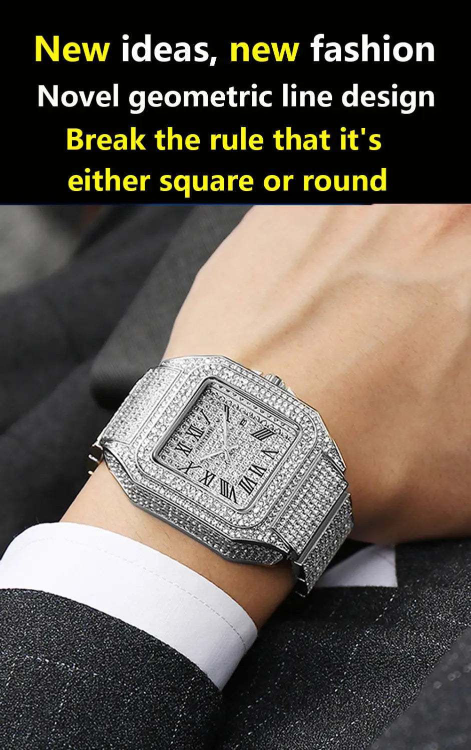 PINTIME Men’s Quartz Watch Square Diamond