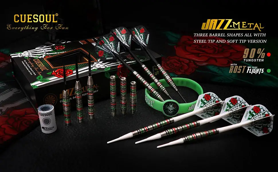 CUESOUL JAZZ-METAL 21/23/25g Steel Tip 90% Tungsten Dart Set with Integrated ROST Dart Flights and Wristband