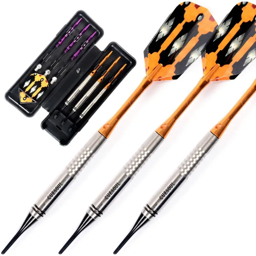 CUESOUL Professional 16g 85% Tungsten Soft Tip Darts with Orange & Purple Aluminum Shafts