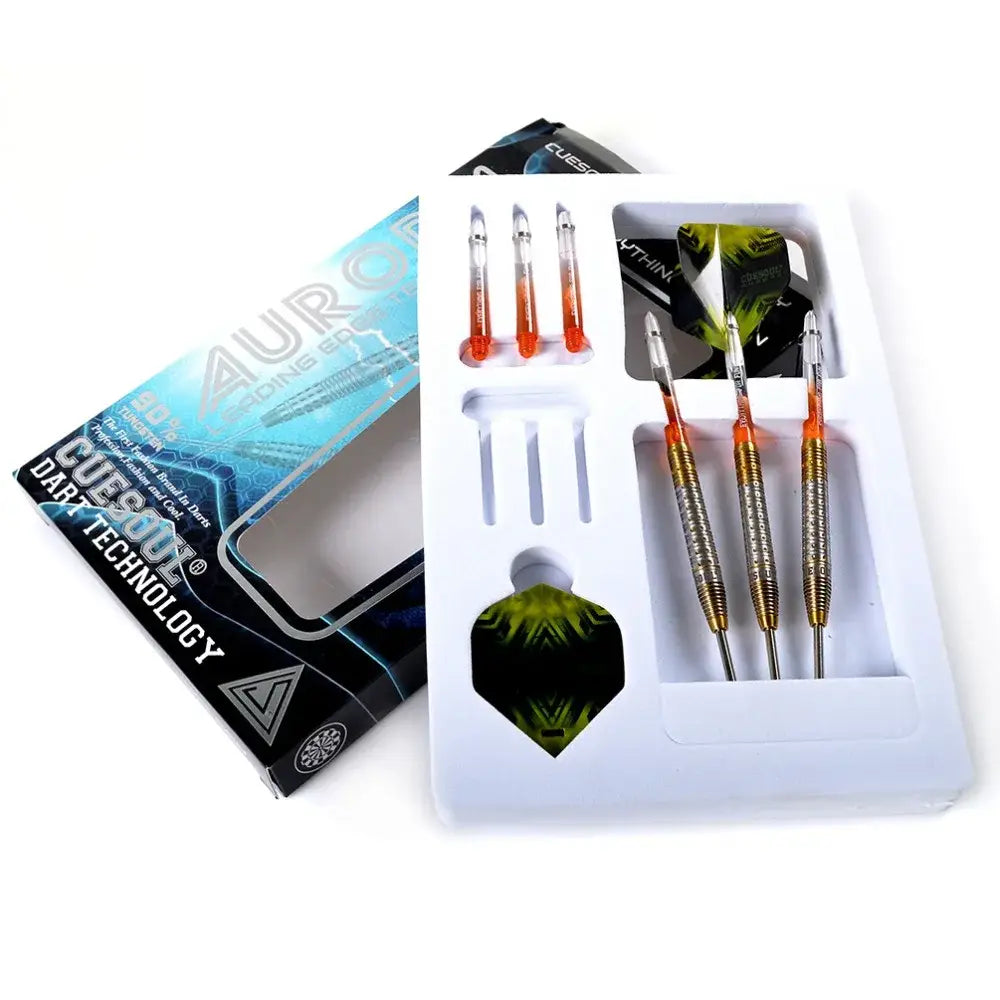 CUESOUL AURORA 23g Steel Tip Tungsten Dart Set,Gold Titanium Nitride Coating