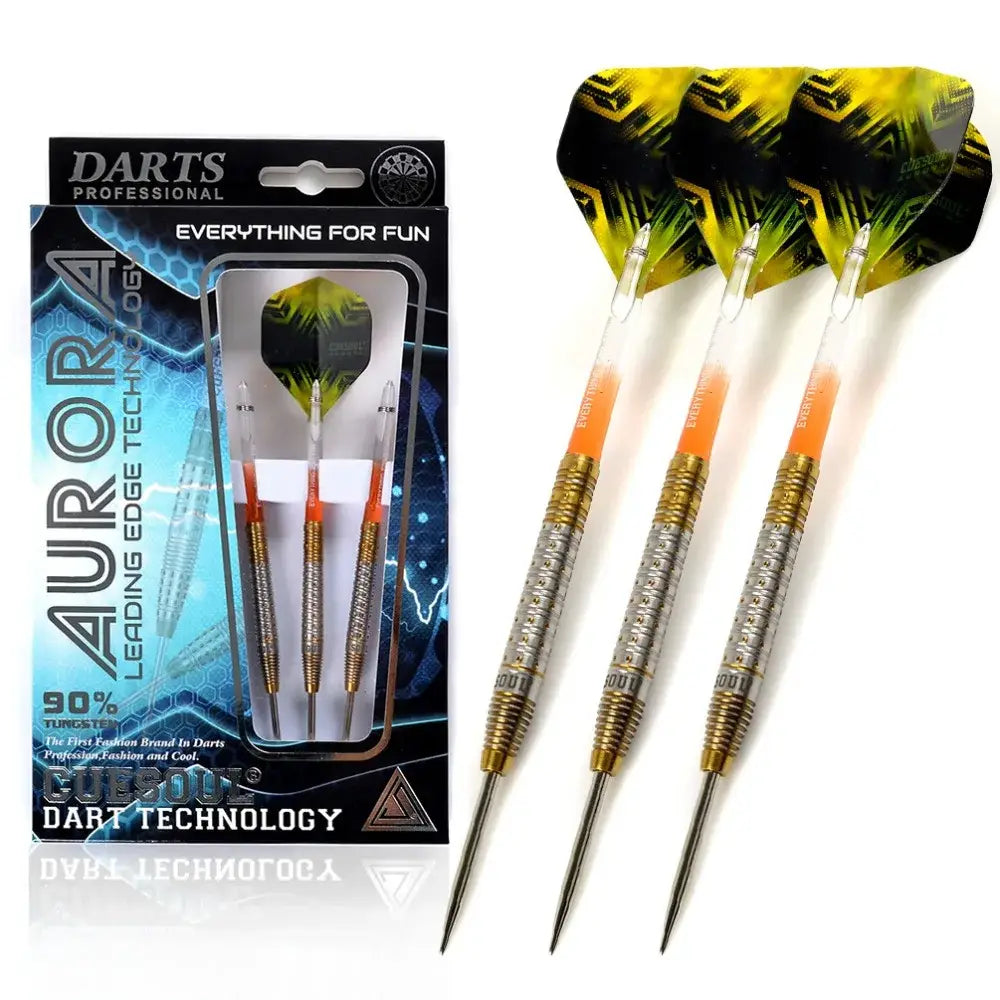 CUESOUL AURORA 23g Steel Tip Tungsten Dart Set,Gold Titanium Nitride Coating