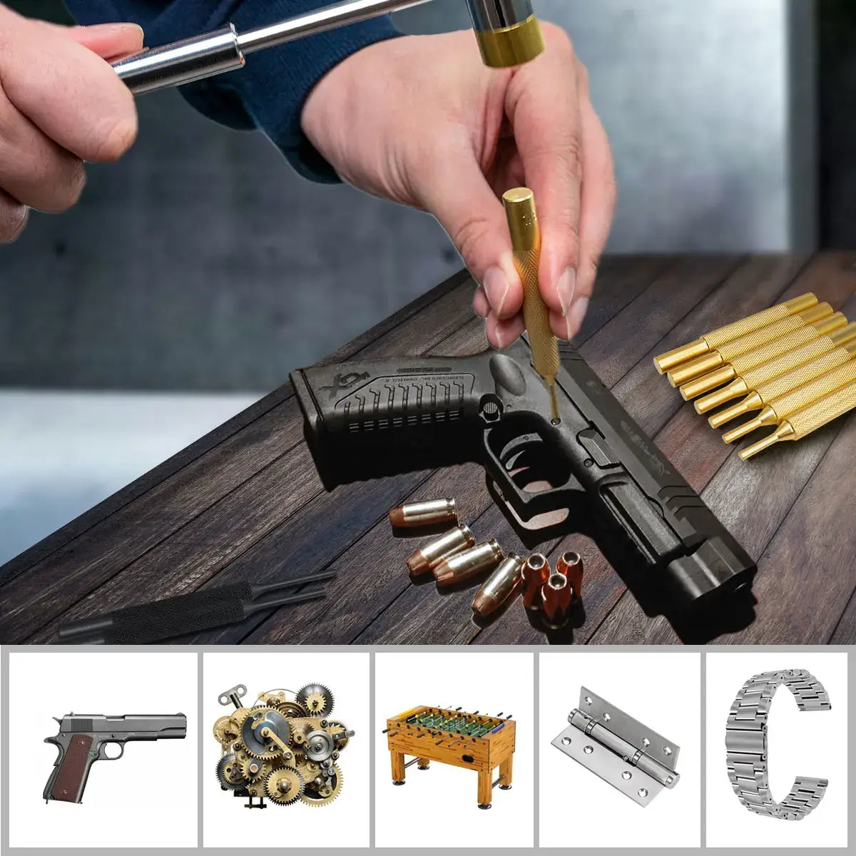 BESTNULE Roll Pin Punch Set Made of Solid Material Including Hammer with Bench Block for Gunsmiths Jewelry and Watch