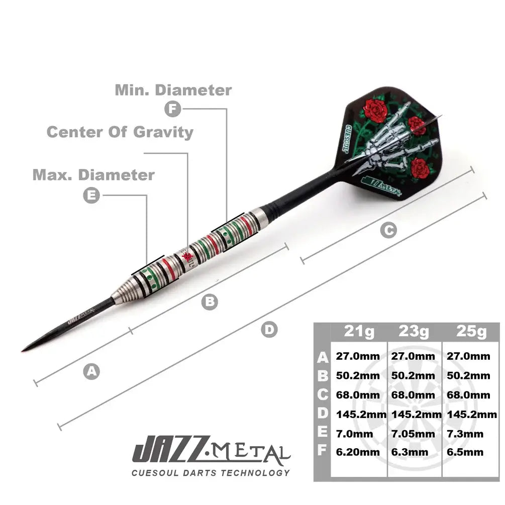 CUESOUL JAZZ-METAL 21/23/25g Steel Tip 90% Tungsten Dart Set with Integrated ROST Dart Flights and Wristband