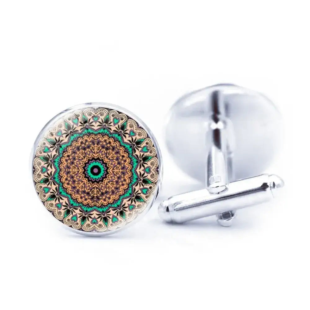 Mandala Datura Flower Buddhist Meditation Cufflinks