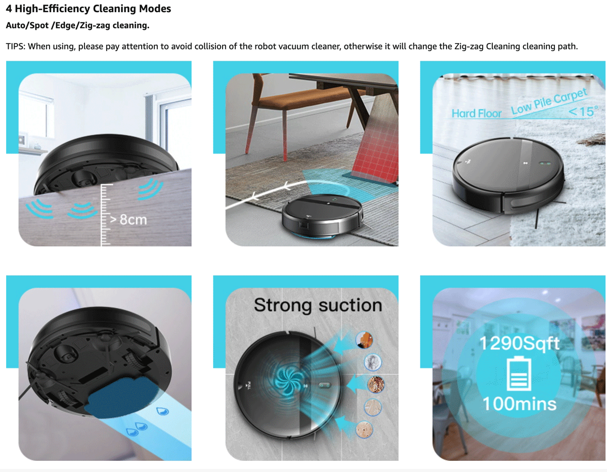 Smart GOOVI Robot Vacuum Cleaner 1400Pa Strong Suction 2500mAh Battery 3in1 Mopping Sweeping Suction Supports Wifi/alexa