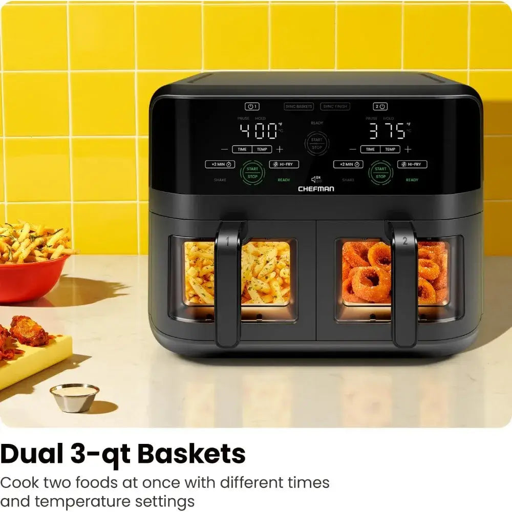 Air Fryer Oven Dual 6 Quart Basket with Easy View Windows Sync Finish Hi-Fry Auto Shutoff