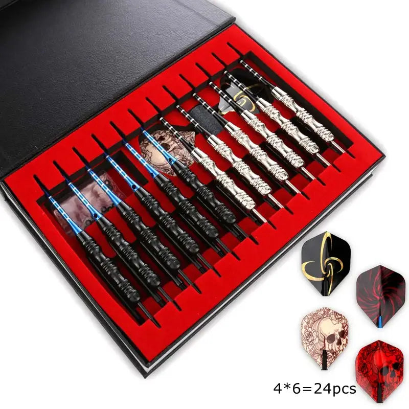 Darts Set 12pc 22g Safety Soft Steel Tip Dart Handle 24pcs Dart Flights Indoor Sports Entertainment Practice Shooting