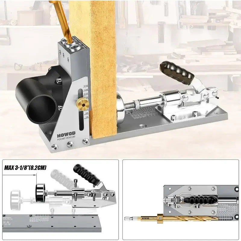 Pocket Hole Jig Kit Professional and Upgraded All-Metal Pocket Screw Jig with Detachable Vacuum Adapter.