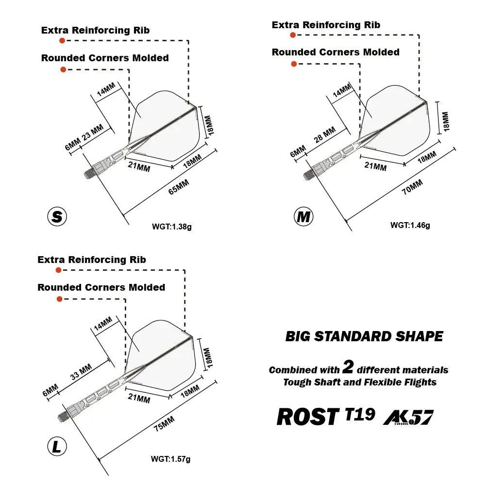 CUESOUL ROST T19 Integrated Dart Shaft and Flight Big Standard Shape,Set of 3