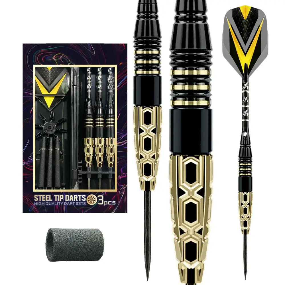 Professional Dart Set 24 Grams Metal Steel Tip Precision Engraved Brass Barrel Darts with Nylon Shaft Protector Dart Set