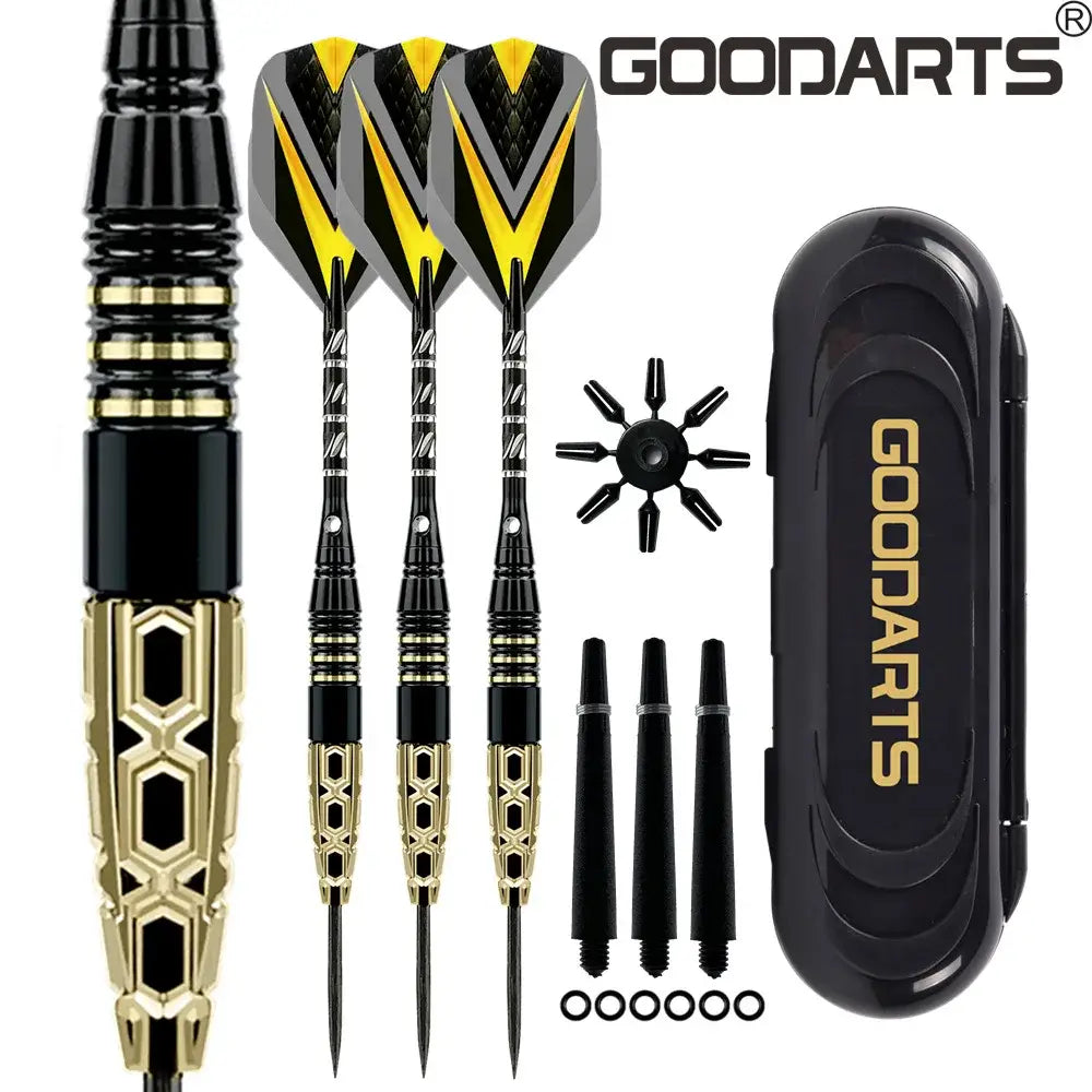 Professional Dart Set 24 Grams Metal Steel Tip Precision Engraved Brass Barrel Darts with Nylon Shaft Protector Dart Set