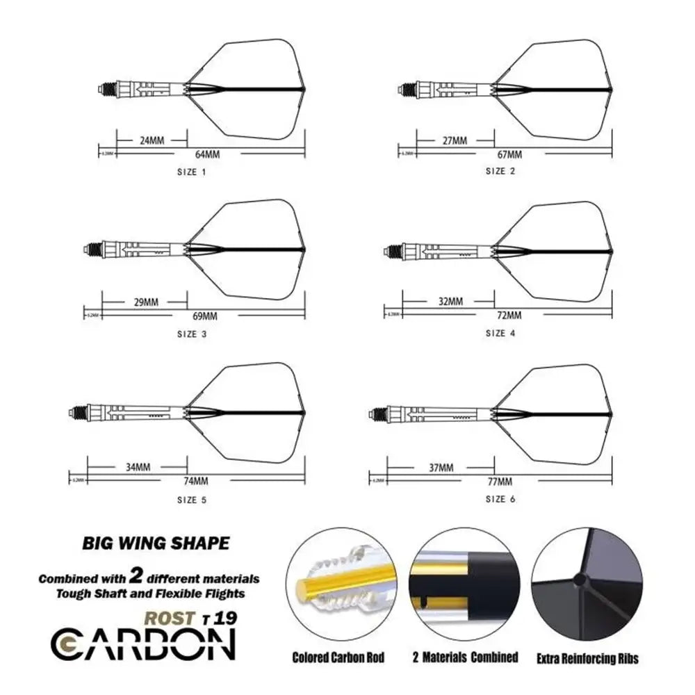 CUESOUL ROST T19 Carbon Integrated Dart Shaft and Flight Big Wing Shape-Black Flight with Yellow Shaft