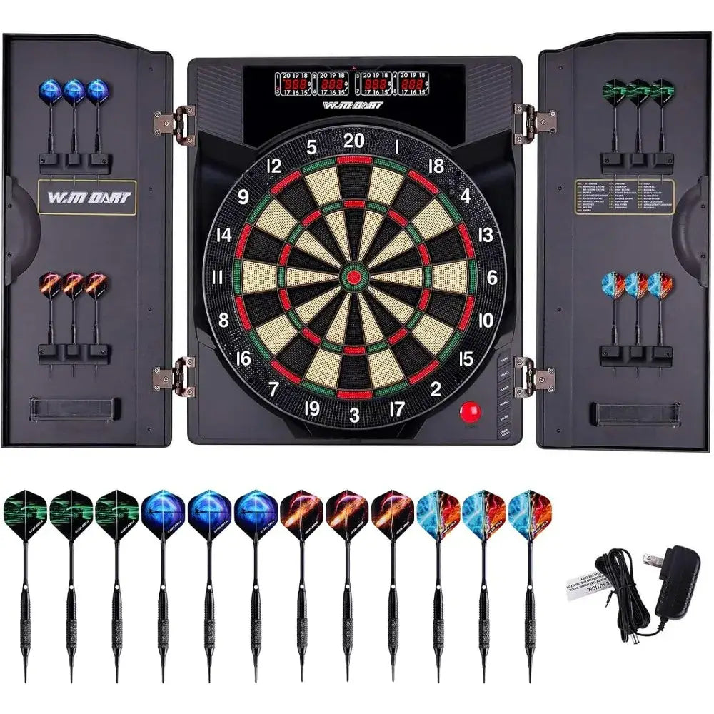 Electronic Dart Board LED Electric Digital Dart Boards for Adults with Cabinet with 12 Soft Tip Dartboard Set