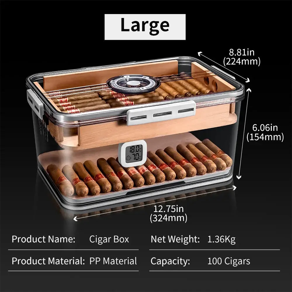 CIGAR-LOONG Cedar Wood Shelf Clear Cigar Humidor with Hygrometer