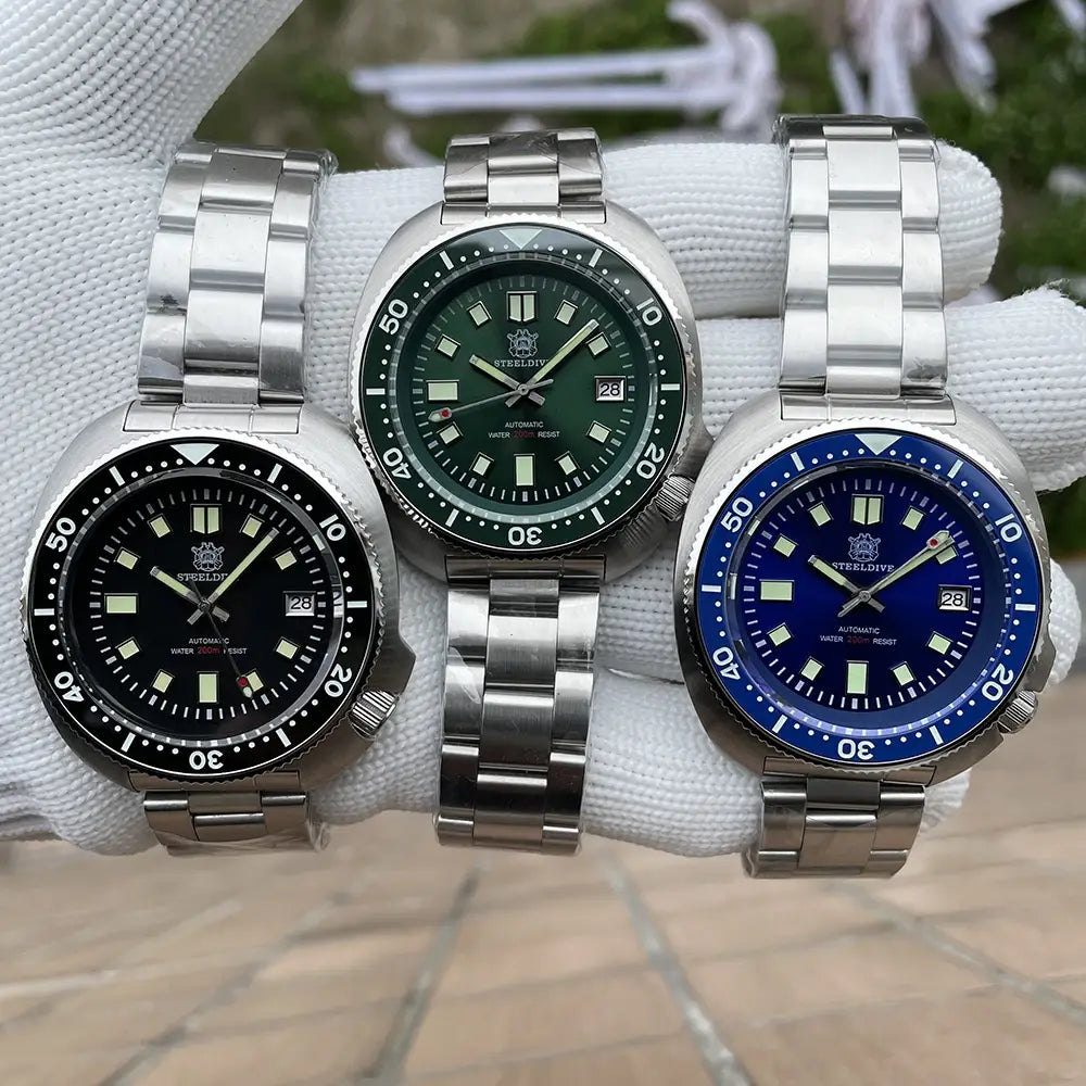 Steeldive SD1970 White Date Background 200M Wateproof NH35 6105 Turtle Automatic Dive Diver Watch