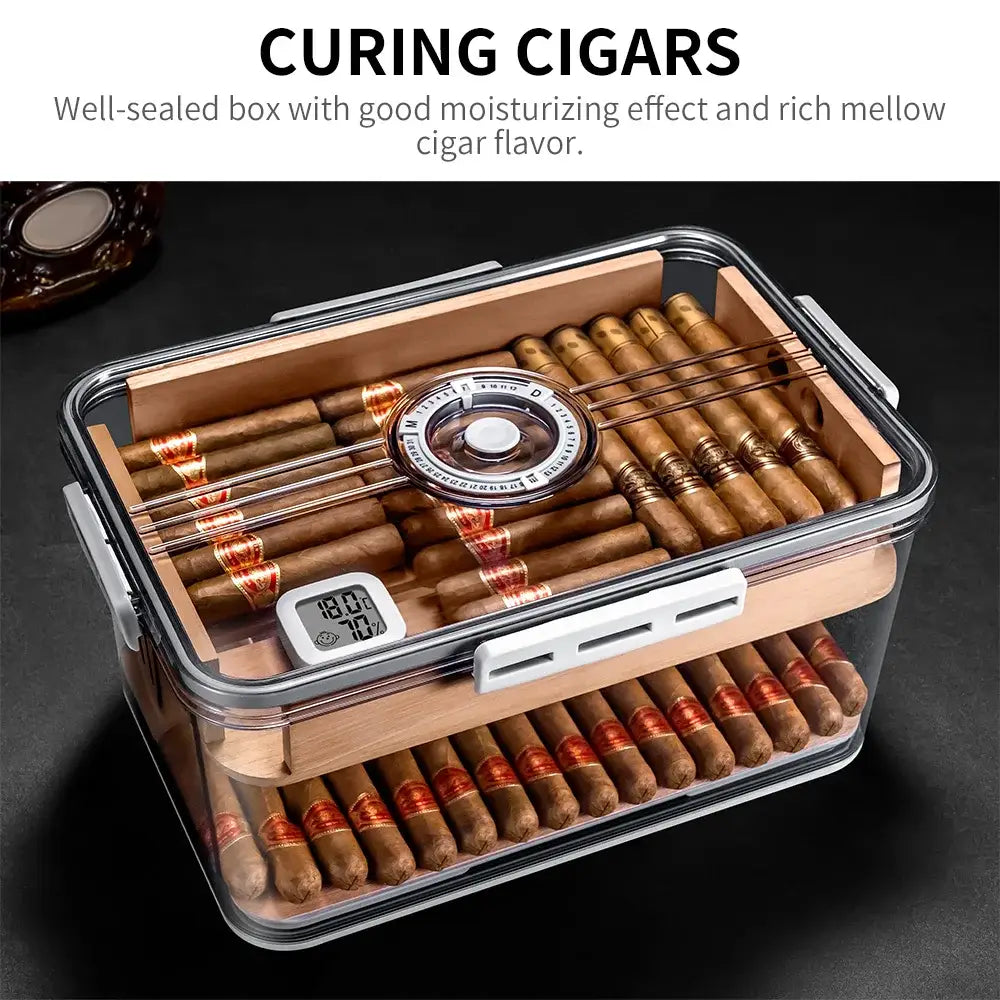 CIGAR-LOONG Cedar Wood Shelf Clear Cigar Humidor with Hygrometer