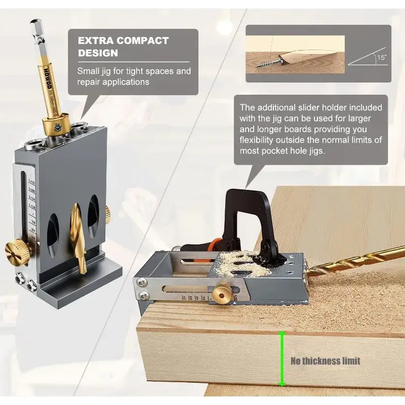 Pocket Hole Jig Kit Professional and Upgraded All-Metal Pocket Screw Jig with Detachable Vacuum Adapter.