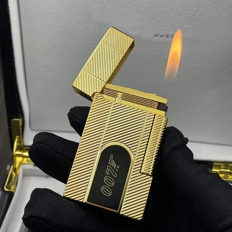 Luxury D Brand Lighters Brass 007 Engraved Gas Lighter Ping Sound Fashion Outdoor Gadgets Birthday’s Gift