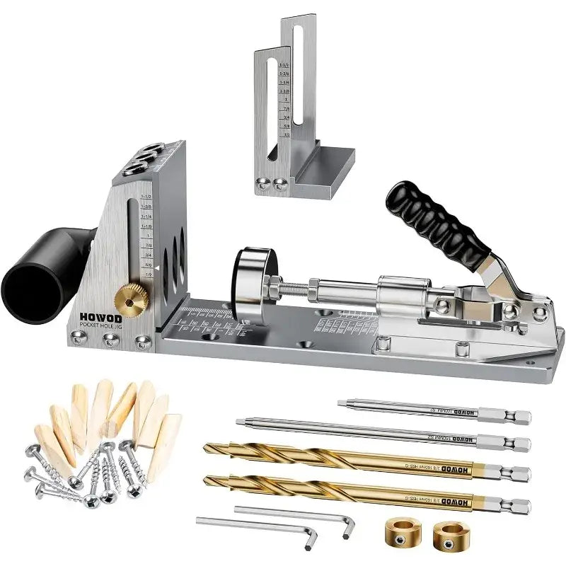 Pocket Hole Jig Kit Professional and Upgraded All-Metal Pocket Screw Jig with Detachable Vacuum Adapter.