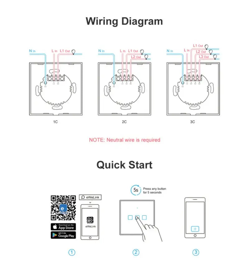 SONOFF TX Wifi Smart Wall Touch Switch Control Via EWelink Alexa Google