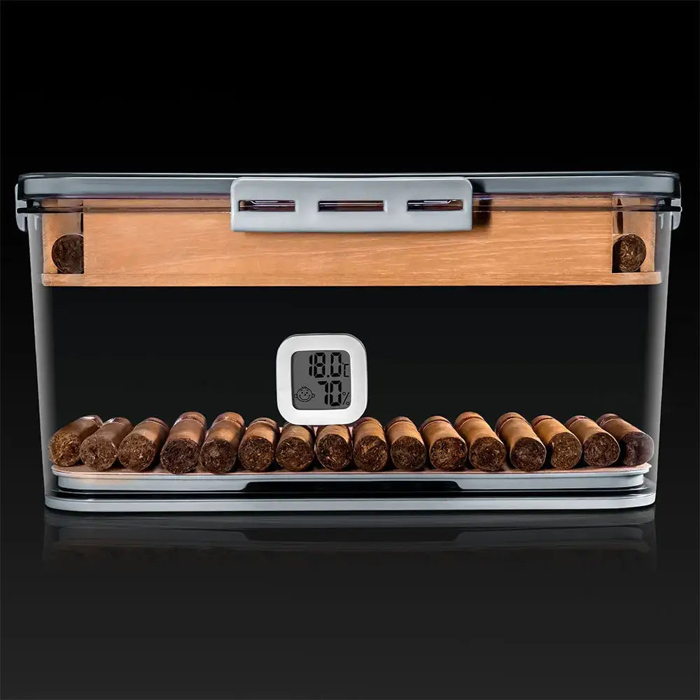 CIGAR-LOONG Cedar Wood Shelf Clear Cigar Humidor with Hygrometer