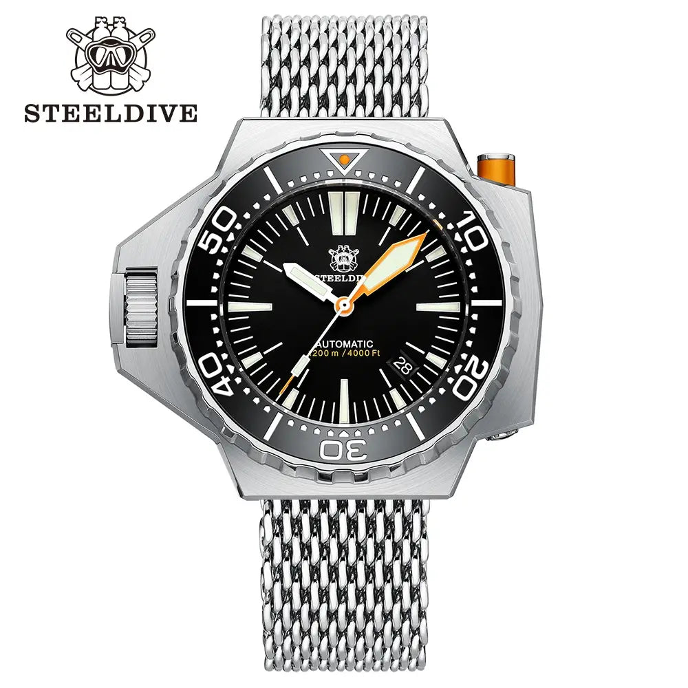 SteelDive SD1988 56MM One-Piece Case Mens Diver 1200m Waterproof Mechanical Wristwatch Ceramic Bezel