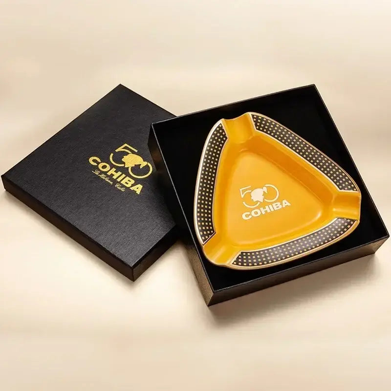 Elevate Your Cigar Experience with Our Ceramic Ashtray Set - 3 Wide Mouth Slots for a Perfect Smoke