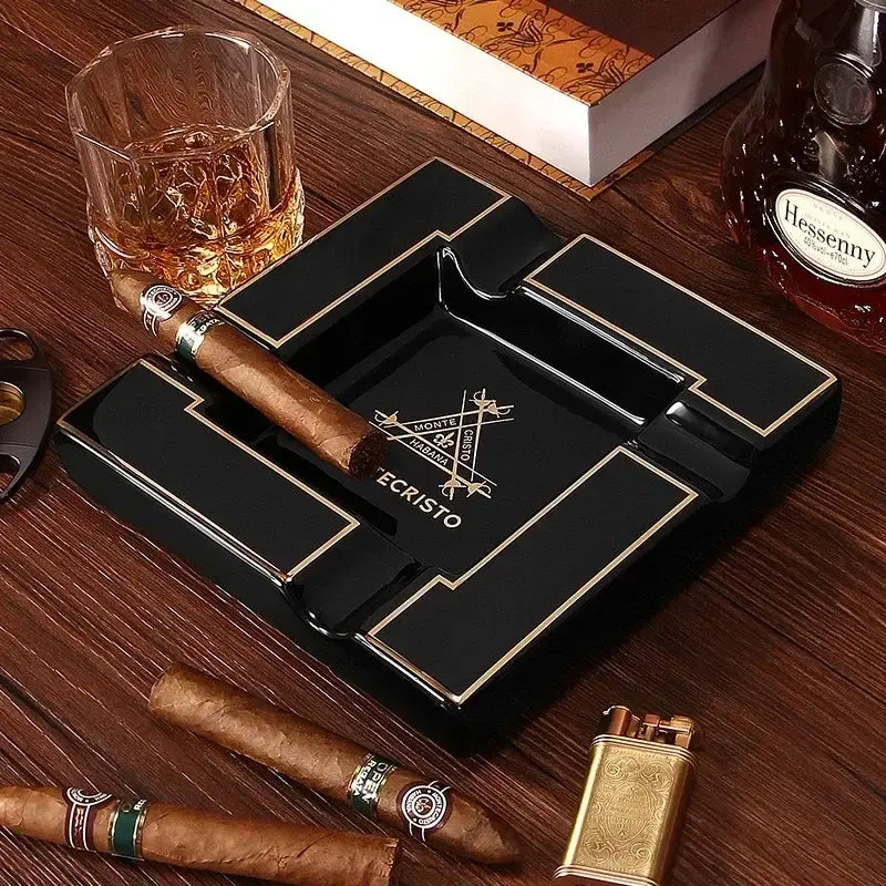 Elevate Your Cigar Experience with Our Ceramic Ashtray Set - 3 Wide Mouth Slots for a Perfect Smoke