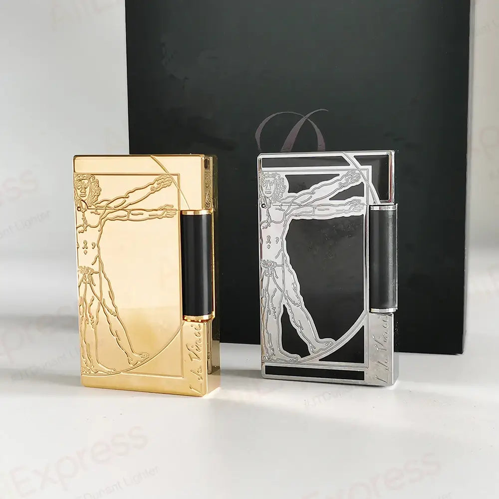 Luxury Metal Gas Lighters Lacquer Da Vinci Engraved Classical Cigarette Accessories Smoking Men Father Unique Gift