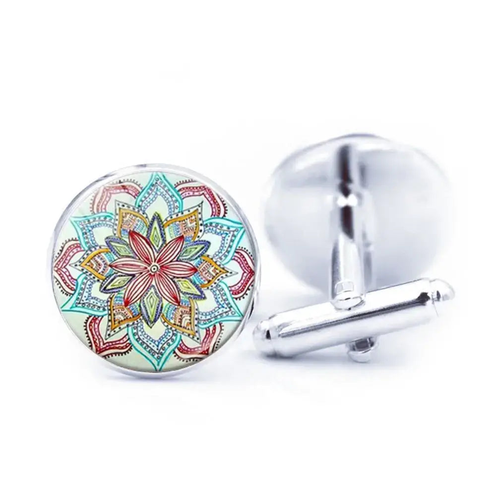 Mandala Datura Flower Buddhist Meditation Cufflinks