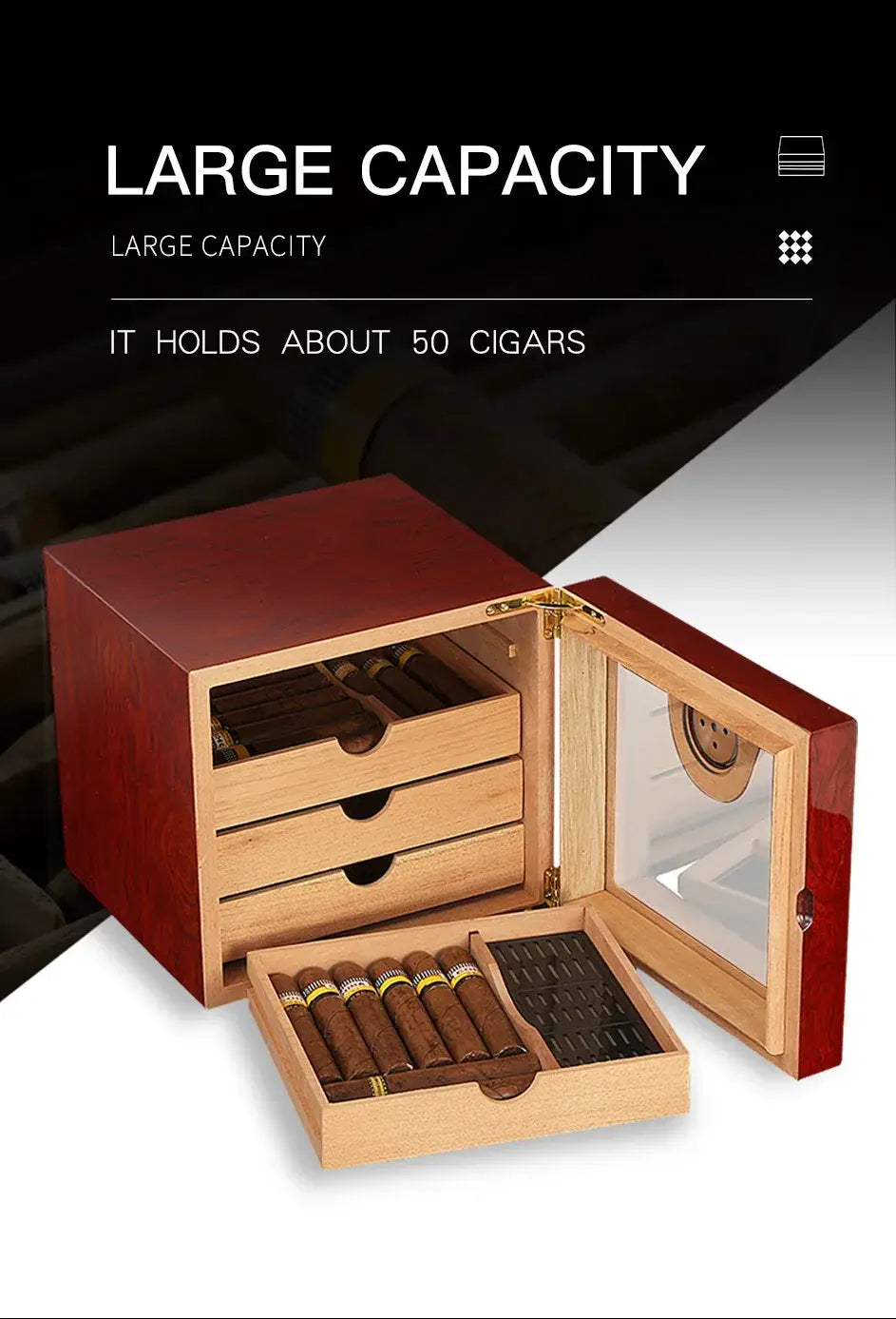 Black Glossy Cigar Humidor Box