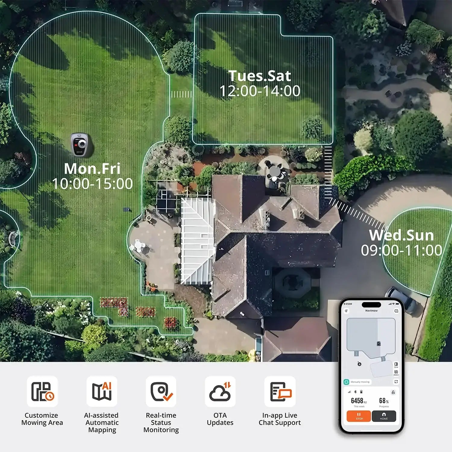 Segway Navimow i105N Robot Lawn Mower Perimeter Wire Free 1/8 Acre RTK + Vision Robotic Lawnmower AI-Assisted Mapping