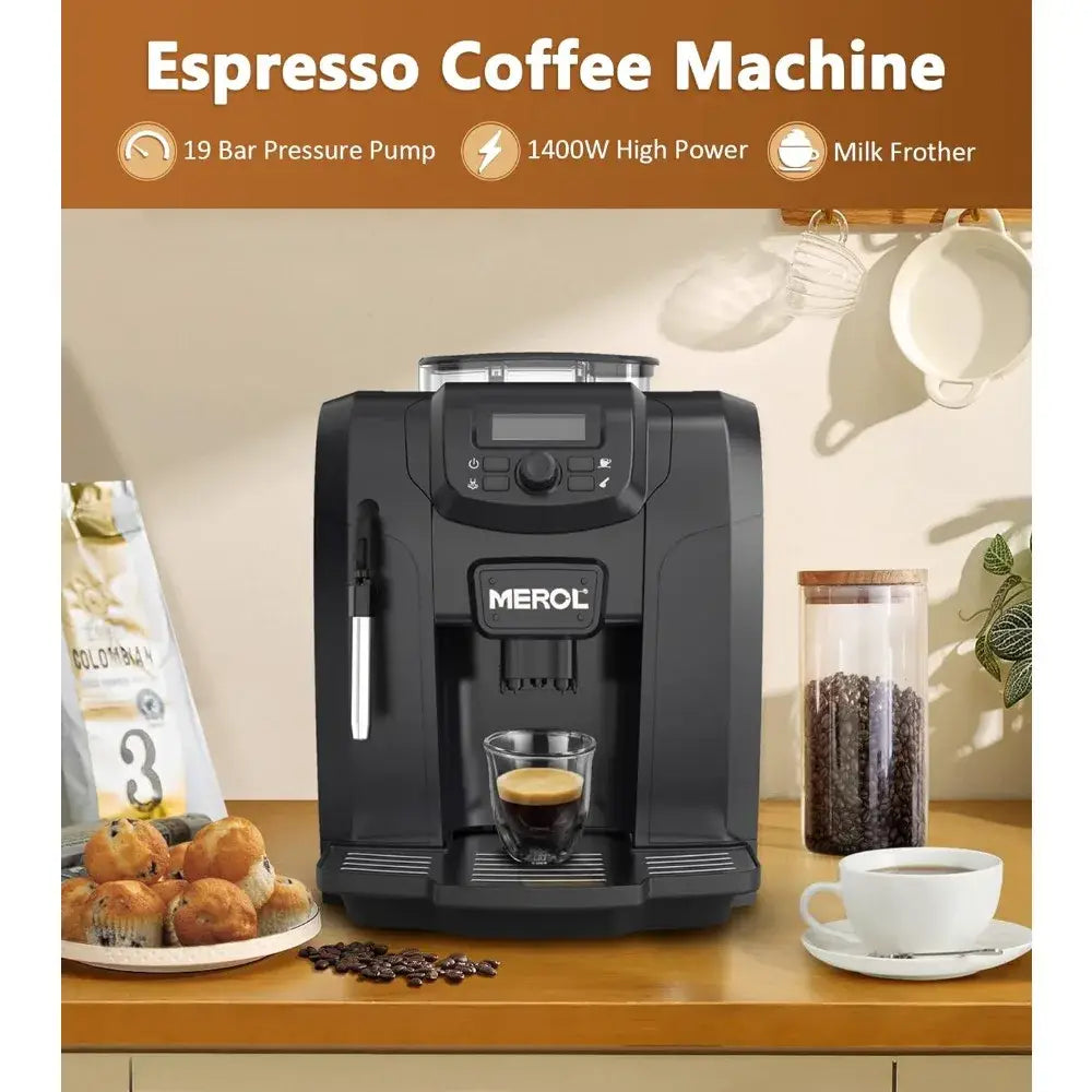 Automatic Espresso Coffee Machine 19 Bar Barista Pump Coffee Maker with Grinder and Manual Milk Frother Steam Wand