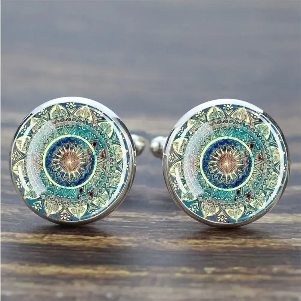 Mandala Datura Flower Buddhist Meditation Cufflinks