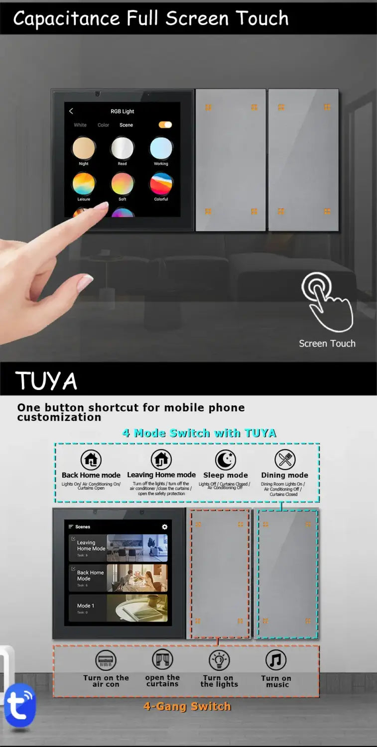 ZigBee Switch TUYA Smart Wall Amplifier Bluetooth WiFi Touch Screen Android 2*20W Amp Home Theater Sound System 4 Scene