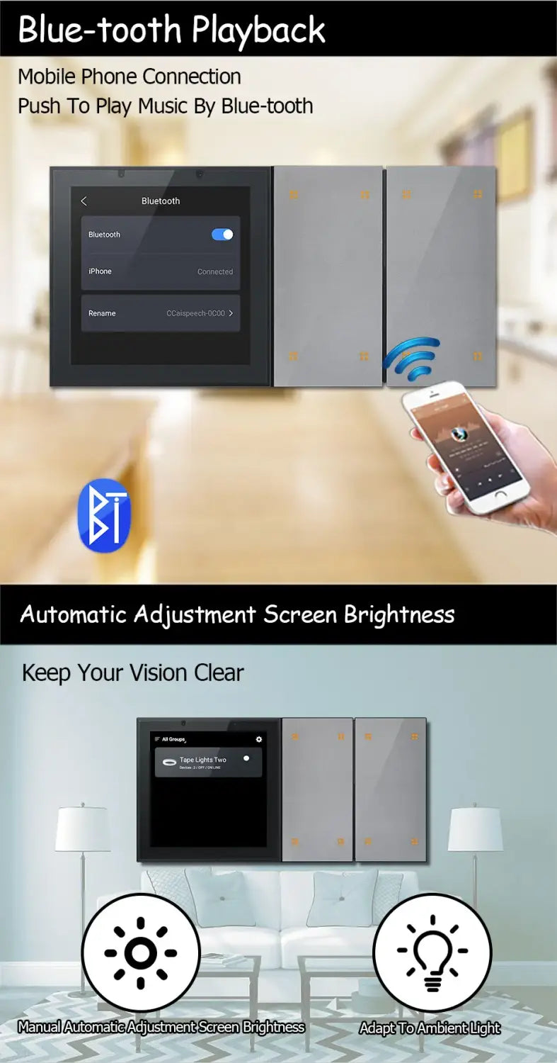 ZigBee Switch TUYA Smart Wall Amplifier Bluetooth WiFi Touch Screen Android 2*20W Amp Home Theater Sound System 4 Scene