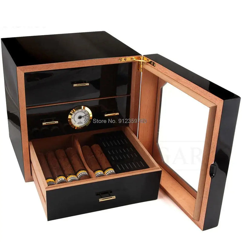 Black Glossy Cigar Humidor Box - black - Cigar humidor