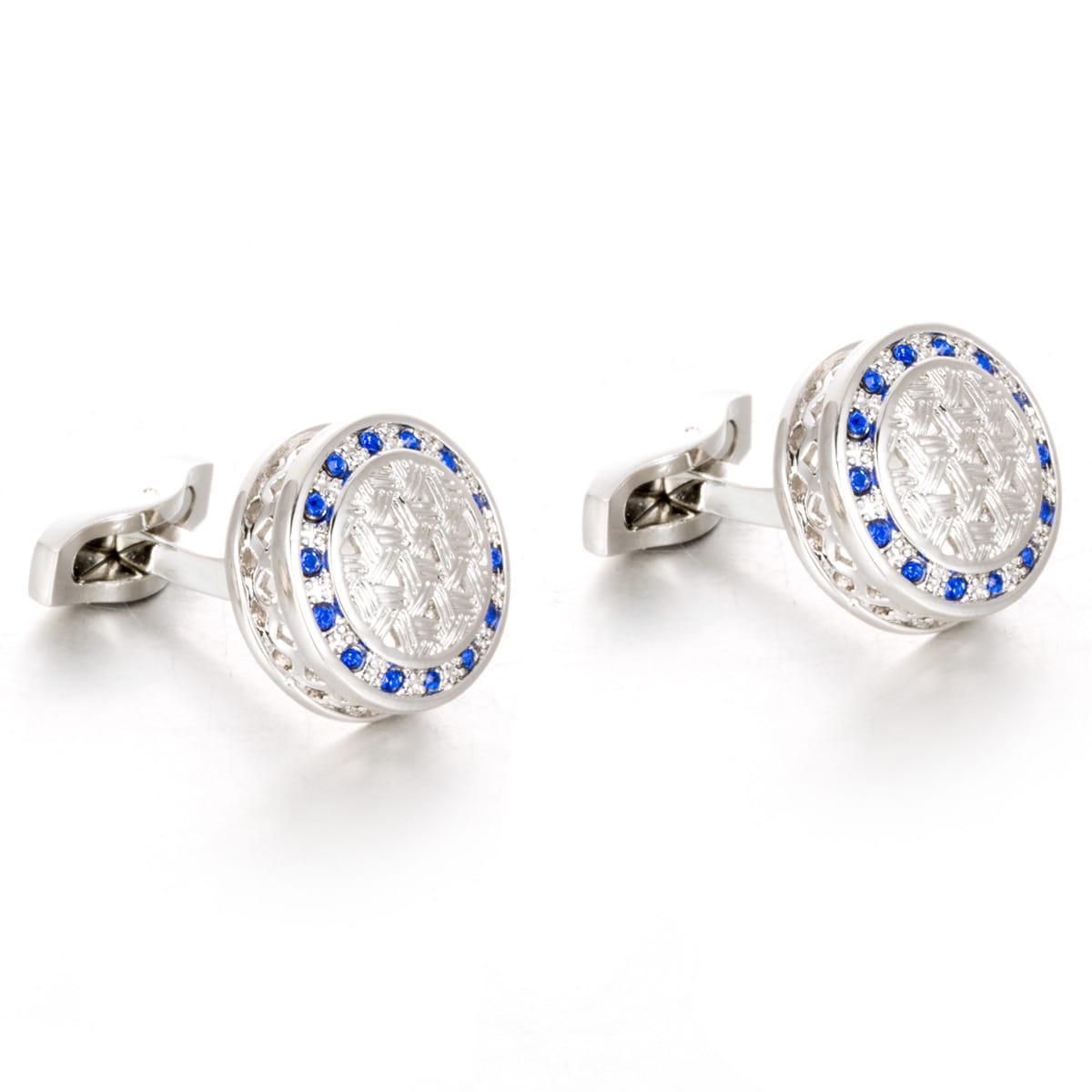 Round Sliver Blue Stone Dress Cufflinks