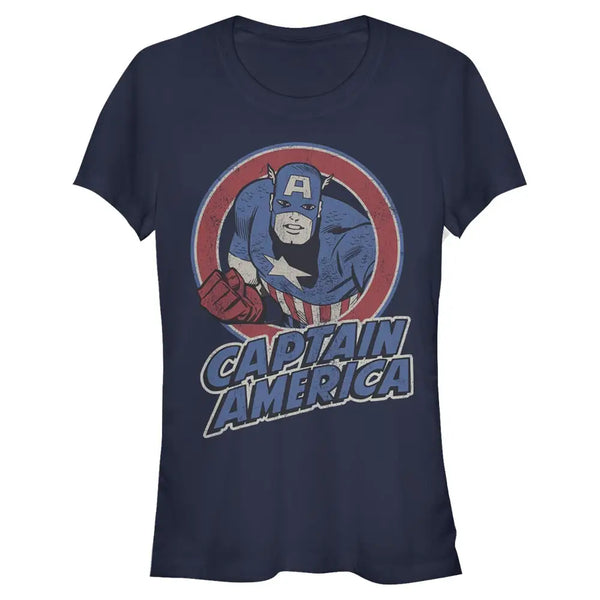 Captain America Thrifted Junior’s T-Shirt - NAVY / L - T-Shirt