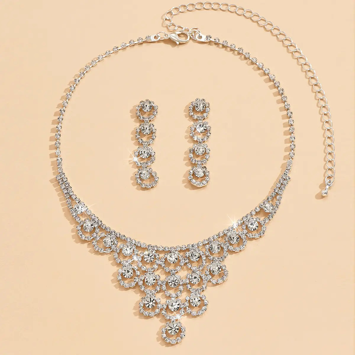 Rhinestone Necklace And Earrings Suite Women’s Simple