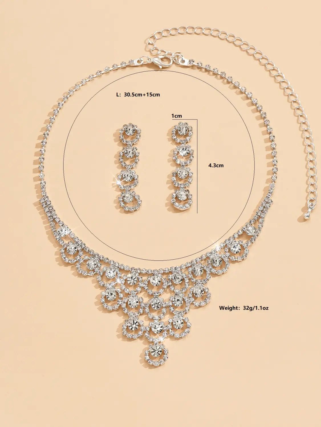 Rhinestone Necklace And Earrings Suite Women’s Simple